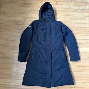 The North Face Womens Long Puffer Parka Jacket Black Hooded Winter Coat 36in L